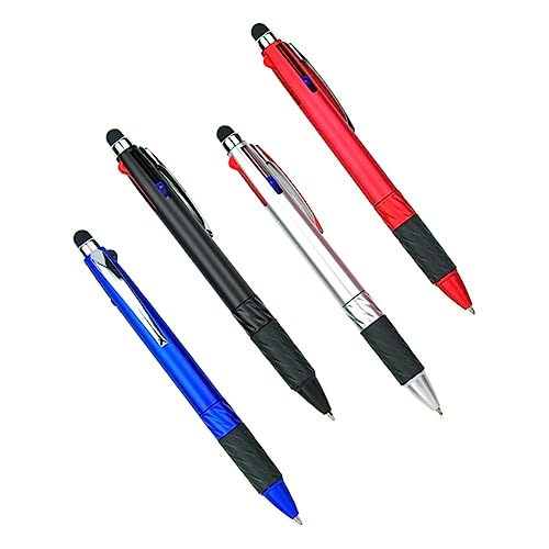 HONMEET 4 Stück Kugelschreiber Set Mit 3 Farben Rotationsmechanismus Und Stylus Funktion Praktische Grip Kugelschreiber Mit Blauer Tinte Für Touchscreen Geräte Ideal Für Büro Und Schule von HONMEET