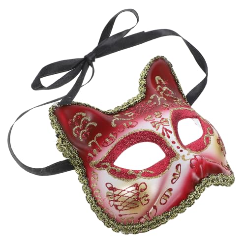 HONMEET Maske Cosplay Dekorativ Katzenkopf Halloween Partyzubehör Partygeschenk Rot Plastik von HONMEET