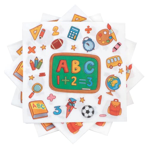 HONMOK 40 Stück Servietten Einschulung Schulanfang Servietten 33x33cm Schuleinführung Papierservietten ABC 123 Partygeschirr Tischdeko für Schulanfang 1. Schultag Party Deko von HONMOK