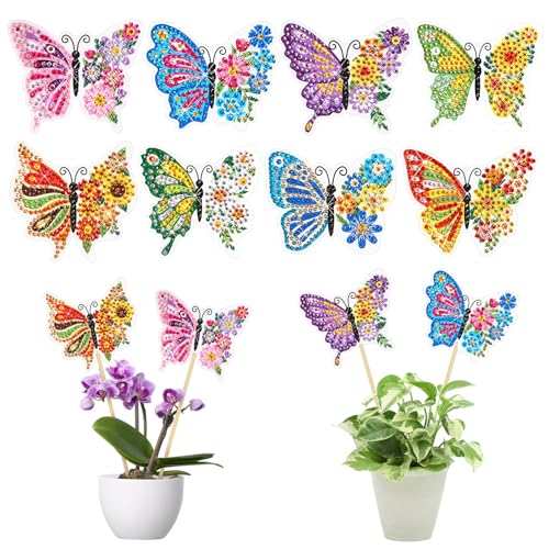 HONMOK 8pcs Schmetterling Diamond Painting Set, DIY Diamant Malerei Garten Dekoration, Schmetterling Kunsthandwerk Bastelset, Schmetterling Stakes Diamant Kunst Kits Frühling Gartendeko von HONMOK