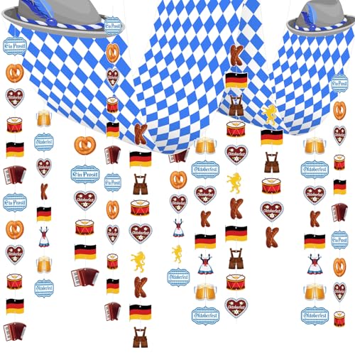 HONMOK Oktoberfest Dekorationen, Oktoberfest Decke Banner, Blau Weiß Bayerische Dekoration, Deutsches Bierfest Hängende Dekor, Oktoberfest Photo Booth für Oktoberfest Party Indoor Outdoor Decor von HONMOK