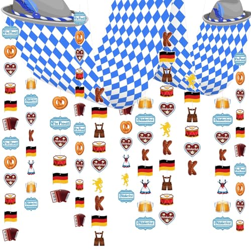 HONMOK Oktoberfest-Hängende-Banner Blau Weiß Bayrische Wiesn Party Banner 270x30cm Oktoberfest-Party Deko Set mit Oktoberfest-Girlande Foto Requisiten für Bierfest Bavaria Party Bierzelten Bayern von HONMOK