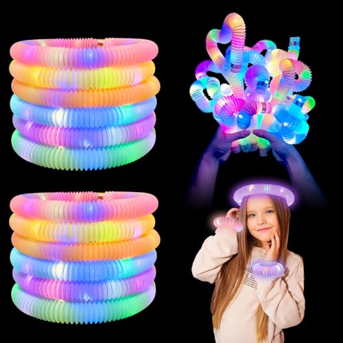 HONPHIER 12 Stück Leuchtendes Pop Röhren Sensorisches Spielzeug LED Leuchtspielzeug Leuchtröhren Pop Tubes für Kinder Geschenk, Geburtstagsparty Dekoration Set (Macaron) von HONPHIER