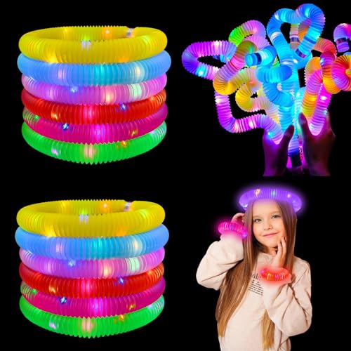 HONPHIER 12 Stück Leuchtendes Pop Röhren Sensorisches Spielzeug LED Leuchtspielzeug Leuchtröhren Pop Tubes für Kinder Geschenk, Geburtstagsparty Dekoration Set (Regenbogen) von HONPHIER