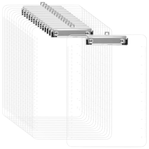 HONYUET 15 x A4-Klemmbretter, transparent, 31,5 x 22,5 cm, Kunststoff-Klemmbretter mit Skalierung für Büro, Restaurant, Dokumentenaufbewahrung von HONYUET