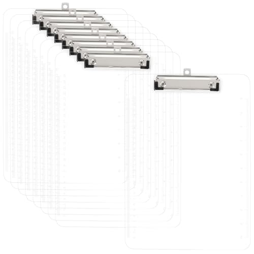 HONYUET Klemmbrett A4, transparent, 31,5 x 22,5 cm, Kunststoff, mit Skalierung für die Aufbewahrung von Dokumenten im Büro, 10 Stück von HONYUET