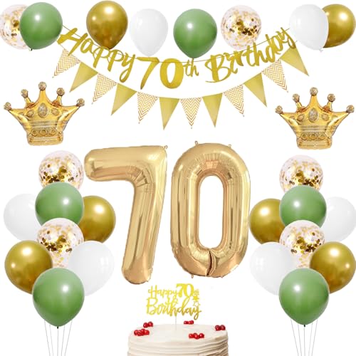 70 Geburtstag Deko Mann Frau mit Banner 70 Geburtstag Girlande Zahl 70 Luftballons Tortendeko Geburtstag Salbeigrün Weiß Gold Geburtstag Ballons für 70re Party Deko, Geschenkideen zum 70 Geburtstag von HONZSAN