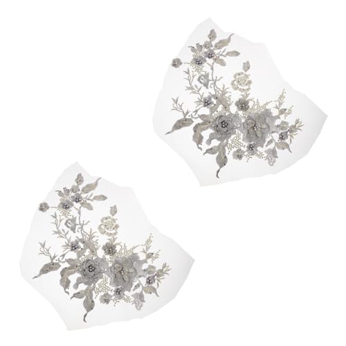 2St Kleidungsdekorationszubehör Kleider nähen Blumenbeete Patch-Aufkleber für Kleidung Kleiderapplikation aufnähen sewing nähzeug Blumen-Kleiderflicken Stoffzubehör Polyester Grey HOODANCOS von HOODANCOS