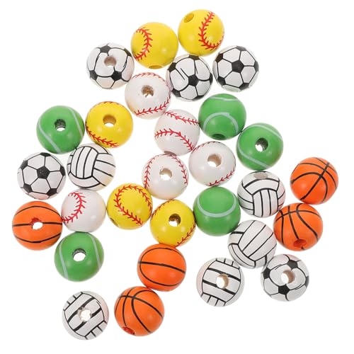 30St Fußball-Holzperlen Abstandshalter lose Perlen Basketball-Perlen Sport-Rugby-Perlen DIY-Perlen Holzperlenkette charms anhänger Holzkette lose Perle Armband lose Perlen HOODANCOS von HOODANCOS