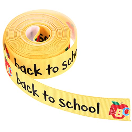 HOODANCOS 1 Rolle Gurtband Für Den Schulanfang Bücher Bedruckte Bänder Lehrerband Zum Basteln Schleifenbänder Schulbänder Zum Basteln Schulband Back To School Bänder Polyester Gelb von HOODANCOS