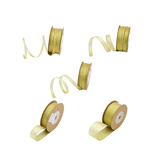 HOODANCOS 1 Satz Geschenkband Seidenband Durchsichtiges Klebeband Geschenkverpackungsband Goldrand Partydekoration Party Decoration Verpackungsband Für Blumen Geripptes Band Golden 5rolle von HOODANCOS