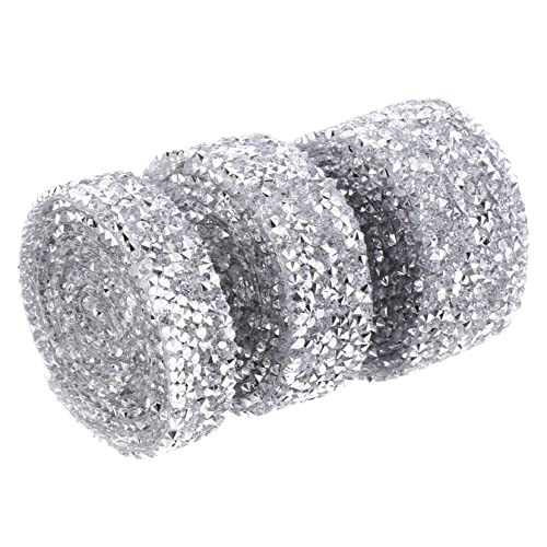 HOODANCOS 1 Satz Heißschmelzklebeband Für Bohrer Geschenkband Bling-gürtel Glitzerband Heissklebe Dekoband Selbstklebend Selbstklebendes Strassband Funkelndes Netzband Harz Silver 3 Rollen von HOODANCOS