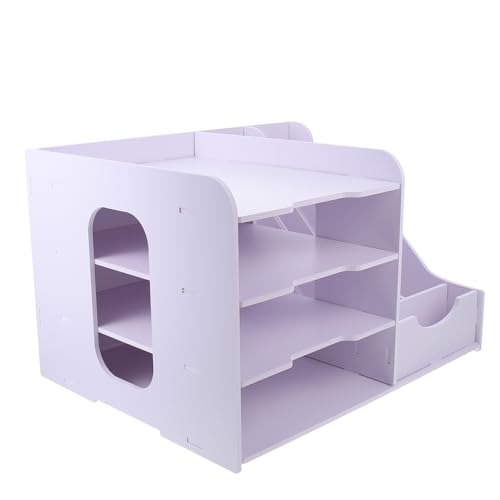 HOODANCOS 1 Stück Datenspeicherregal Aktenordner Organizer Büroregale Büroregale Mehrschichtiges Aktenregal Büro Desktop Organizer Büro Lagerregal Pvc Holz Kunststoffplatte Weiß von HOODANCOS