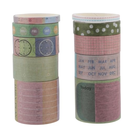 HOODANCOS 10 Rollen Washi-Tape japanisches Washi Tape doppelseitiges transparentes Klebeband Doppelklebeband sticky tape tacky tape Datumsband selber machen Monatskalender-Aufkleber Papier von HOODANCOS