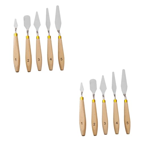 HOODANCOS 10 Stk Malmesser aus Metall Spachtel für Ölgemälde Malerspachtel Schaber bodenspachtel farbmischpalette Holzgriff Edelstahlmesser Spatel Malzubehör Hölzern Beige von HOODANCOS