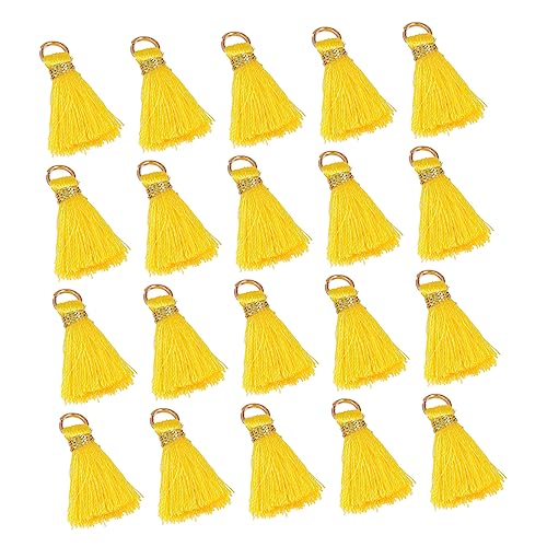 HOODANCOS 100 Stk Quaste Anhänger Schlüsselanhänger mit Mini-Quaste mehrfarbige Mini-Quasten schmuckherstellung schmuck machen key chain Bastelquasten selber machen Fan-Anhänger Rayon Yellow von HOODANCOS