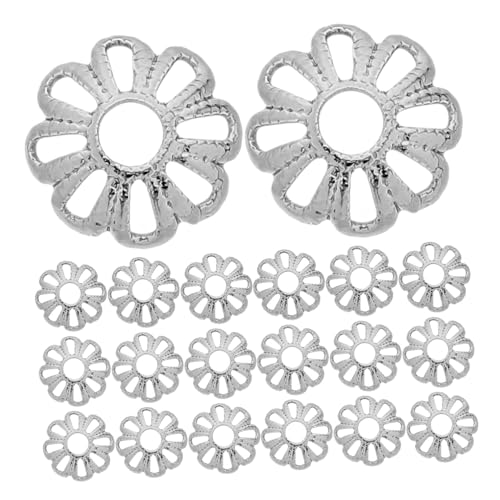 HOODANCOS 100 Stück Perlenblumen-hutzubehör Perlenkappe Halskette Ketten Masse Endkappen Für Schmuck Edelstahlperlen Filigraner Blumenschmuck Kupfer Silver von HOODANCOS