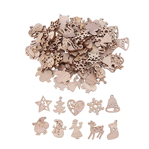 HOODANCOS 100 Stück Weihnachts Holzteile DIY Holzscheiben Zum Malen Kreatives Bastelzubehör Für Weihnachtsdeko Zufällige Designs Für Individuelle Christbaumschmuck Und Innenraumdekoration von HOODANCOS