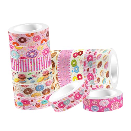 HOODANCOS 12 Rollen Dekoratives Washi-tape-set Mit Niedlichen Donut-muster-klebebändern, Vintage-scrapbook-zubehör, Farbige Washi-tape-ornamente von HOODANCOS