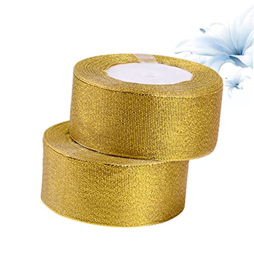 HOODANCOS 2 Rollen 25 Geschenkband seidenband ribbon geschenkpakete verpackung Kuchenverpackung Band zum Basteln Schleife Glitzerbesätze Metallbänder selber machen goldenes Band von HOODANCOS