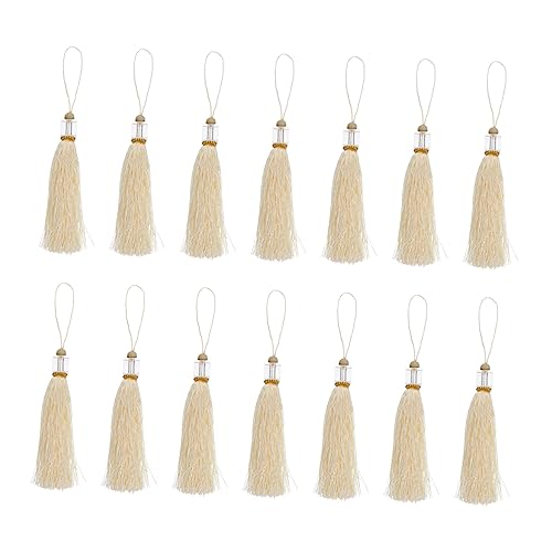 HOODANCOS 20st Quadratische Hängende Fransen Quaste Diy Bastelquasten Mini-vorhang Telefon Schlüsselanhänger Hut Zubehör Wohnaccessoires Quasten-charme Hängendes Zubehör Polyester Beige von HOODANCOS