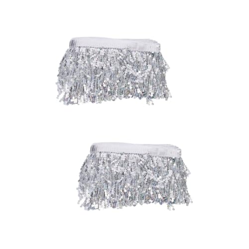 HOODANCOS 2St paillettenbesetzte bärtige Spitze elegant guci tischdecke tafeltuch costume goldene Quaste goldene Pailletten Pailletten-Quastenbesatz Bandbesatz für Kleidung Kunststoff Silver von HOODANCOS