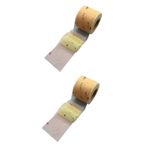 HOODANCOS 2st Gazeband Selber Machen Verdrahtetes Maschenband Netzband Paillettenstoff Geschenkbänder Geschenkband Osterbandmasche Tüll-hintergrund Chiffon-verpackungsband Tüll Spule Yellow von HOODANCOS