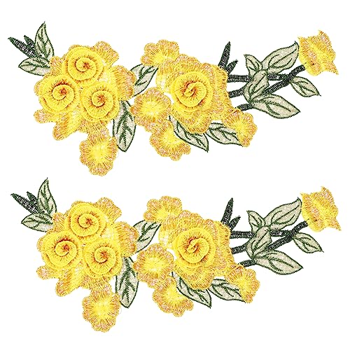 HOODANCOS 2st Stickapplikation Blumen-stoff-patch Bestickt Aufnäher Mit Blumenapplikation Reparaturflicken Selber Nähen Applikationen Aus Spitze 3d-blumenfleck Blumen-diy Yellow Polyester von HOODANCOS