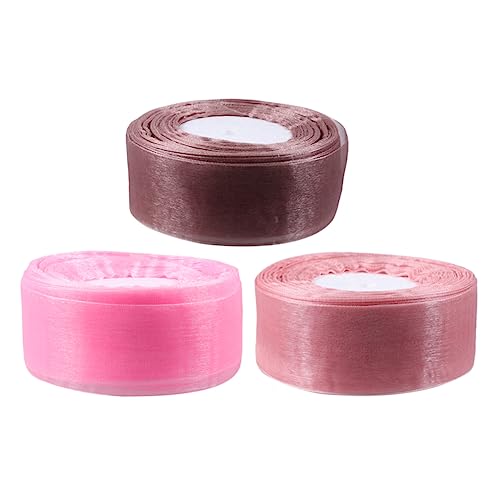 HOODANCOS 3 Rollen Organzaband Organza ribbon wrapping ribbon Elegant ribbon DIY ribbon Stylish ribbon Geschenkband Geschenkbänder für transparentes Band rosa Schleife reiner Organza von HOODANCOS