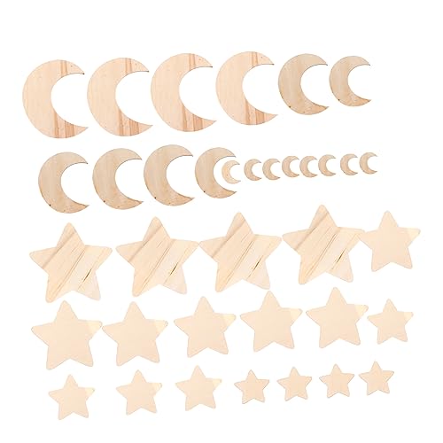 HOODANCOS 36 Stück Xingyue Crow Color Wood Chip Moon Dekorationen Woodsy Decor Unvollendete Lesezeichenscheibe DIY Holzausschnitt Unfertiger Holzausschnitt Holz Ausschnittornament Mond von HOODANCOS