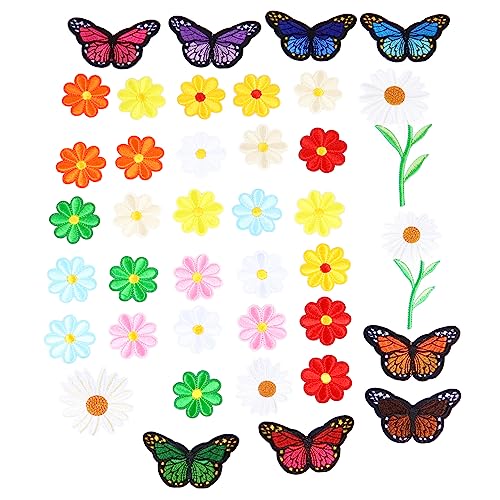 HOODANCOS 39 Stk Gänseblümchen-patch-stoff Aufkleber Stoff-patch-aufkleber Stickerei Cartoon-aufkleber Blumenkostüm Blumen Nähen Patch Gestickte Kostümaufnäher Blumenaufkleber Kinderkleidung von HOODANCOS