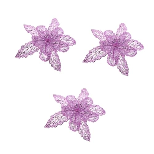 HOODANCOS 3St Pailletten-Perlendekoration festliche kleidung 3D-Blumen-Stickerei-Patches floral gestickte Applikation bestickte Spitze Applikation aus Tüllstoff Polyester Lavender von HOODANCOS