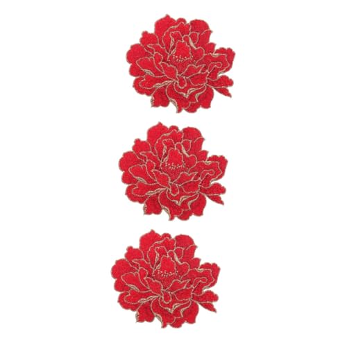 HOODANCOS 3St Pfingstrosen-Stickpatch Nähen Sie auf Pfingstrosenblumenflecken Jeans-Patch Stickzubehör repair patch reparaturflicken aufkleber Blumen-DIY-Patch Blumenbeet Polyester rot von HOODANCOS