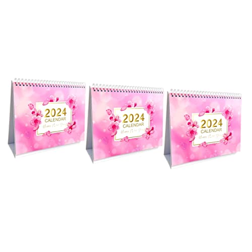 HOODANCOS 3St Tischkalender 2024 Jahresplaner Desktop-Kalenderplaner Monatsplaner Kalender büroorganisation büroartikel staffelei Countdown-Kalender Kalender 2024 Tischkalender Papier Rosa von HOODANCOS