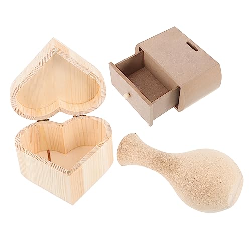 HOODANCOS 3Stücke DIY Holz Schmuckschatullen Für Handgefertigte Kreative Aufbewahrungsboxen Herzform Vase Und Unlackiert Bemalen Heimatschmuck Boxen von HOODANCOS