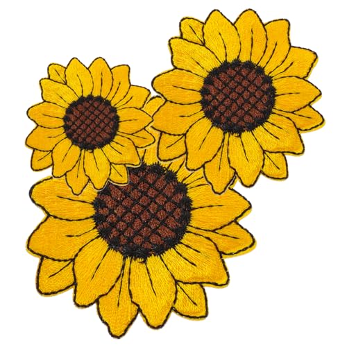 HOODANCOS 3st Stickaufkleber Stickerei Aufnäher Aus Baumwolle Blumenbeet Selber Machen Mode Bestickt Sonnenblumen-stickapplikation Heimwerken Reifen Paillette Künstlich Zubehör Stickgarn von HOODANCOS