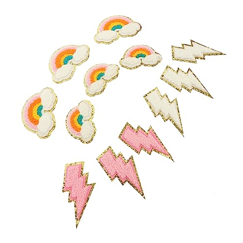 HOODANCOS 4 Sätze Stickereiflecken Patches Nähen Buchstabenflecken Golddekor Stickereiapplikationen Im Regenbogendesign Kinder Dekor Dekorativer Aufnäher Goldrand Polyester 12 Stück * 4 von HOODANCOS