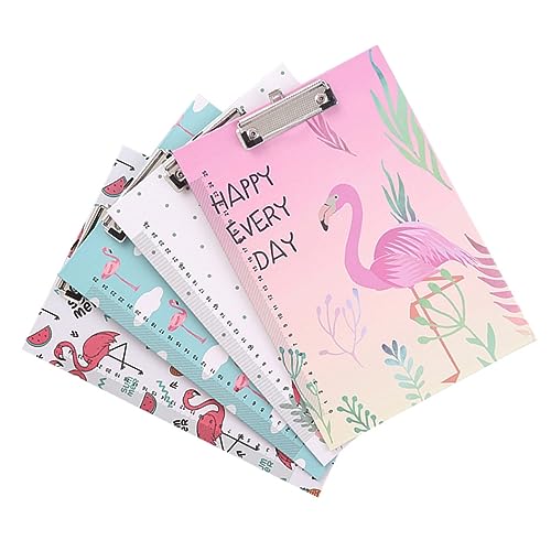 HOODANCOS 4 Stück Datei Zwischenablage büromaterial schulzeug Flamingo design clipboard Convenient clipboard A4-Klemmbrett a4 büroklammer brett a4 Ordner Papierhalter Klemmbrett Schreibtafel von HOODANCOS