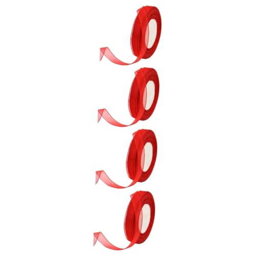 HOODANCOS 4 Stück Gürtel aus Schneegaze rotes Chiffonband transparentes schneidbar Haarschleifen rote Geschenkbänder seidenband ribbon ripsband Geschenkband Bastelband machen Nylon von HOODANCOS