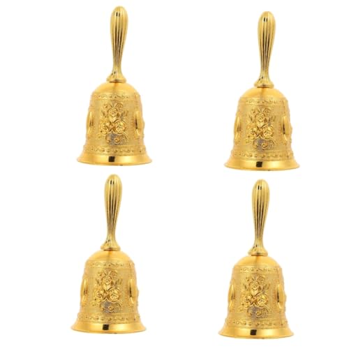 HOODANCOS 4 Stück Handklingel Glocke Dinner Bells für außerhalb des Bauernhauses Glocken für das Handwerk Vintage Hoteltellerglocke Handdekor Retro-Rufglocke Handglocken Metall Golden von HOODANCOS