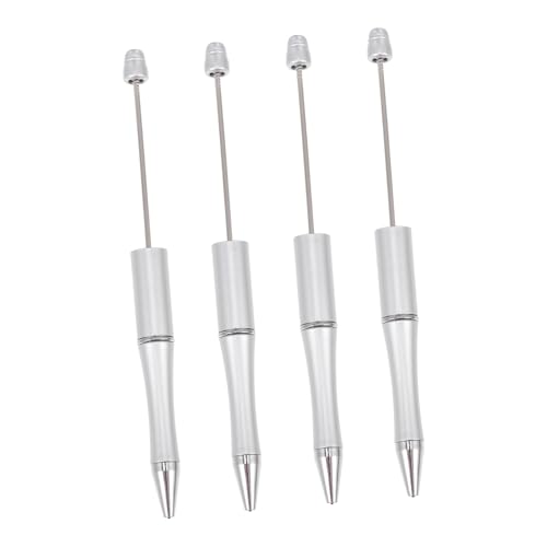 HOODANCOS 4 Stück Kugelschreiber mit Perlen Perlenstifte perlen schreiben stifte selber machen ballpoint pen kugelschreibermine DIY-Stift DIY-Schreibstift für Schüler Plastik Silver von HOODANCOS