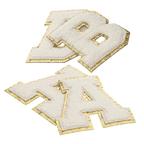 HOODANCOS 4 Stück Stickaufkleber für Kleidung Buchstabe Kleiderflicken Hemdflicken buchstaben aufnäher buchstaben patches Buchstabenflecken selber machen Flicken aufbügeln Polyester Beige von HOODANCOS