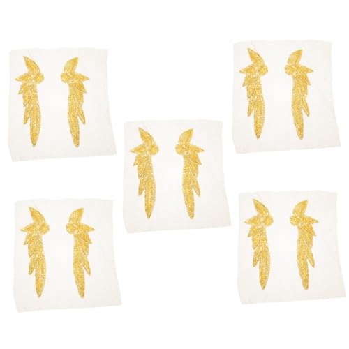 HOODANCOS 5 Paare Rohrperlenflügel Rohrperlenapplikationen Kleid Gürtel Kleiderapplikationen Nähen Süßer Gürtel Perlengürtel Kleidungsstück Patches Funkeln Braut Applikation Golden Glas von HOODANCOS