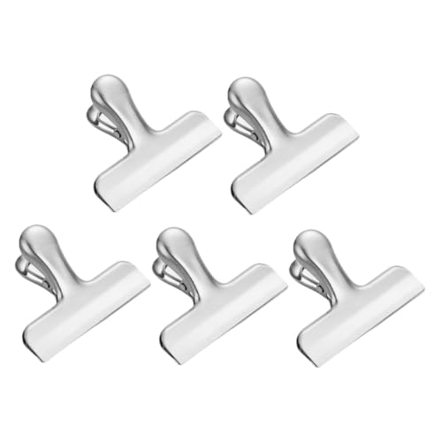 HOODANCOS 5 Stück Edelstahl Chips Clips Lebensmittel Aufbewahrungstasche Clip Heavy Duty Snack Clips Küchenclips Für Chips Snacks Für Küche Büro Silber von HOODANCOS