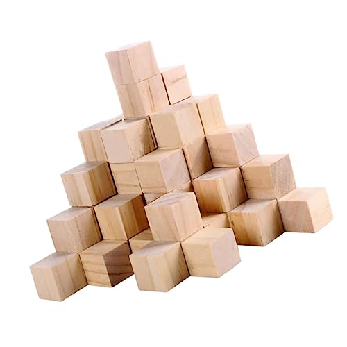 HOODANCOS 50 Stück Holzwürfel Miniaturen Puzzle Rätsel Flauschiger Scrunchie Fliesen Mini-teelöffel Baustein Dekoration Quadratische Holzblöcke Quadratischer Block Hölzern von HOODANCOS