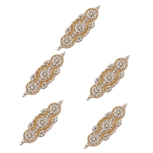 HOODANCOS 5st Perlenapplikation Strass-patch Kleid Gürtel Patch Strass-eisen Auf Patch Aufkleber Gürtel Strass-applikation Diy-kleidungspatch Funkelndes Strassdekor Strasssteine Golden von HOODANCOS