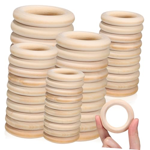 HOODANCOS 80 Stück Natürliche Holzringe Bastelringe Makramee Ringe Hängeringe Schmuckringe Für Die Schmuckherstellung DIY Unfertige Ringe Dekorative Runde Ringe Der Ring DIY von HOODANCOS