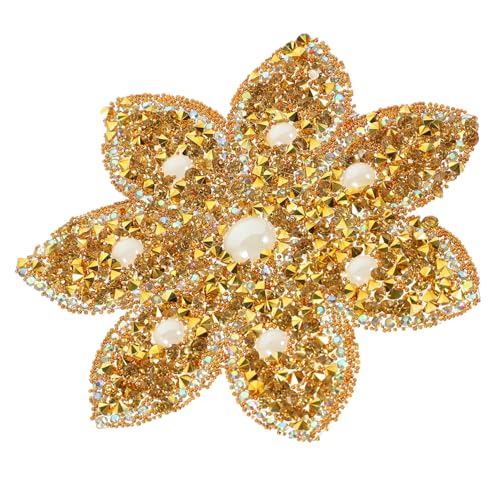 HOODANCOS Goldene Blumenapplikation Für Kleidung Glitzernde Strass Applikation Zum Aufbügeln Für Hochzeiten Festlichkeiten Und DIY Projekte von HOODANCOS