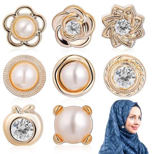 HOODANCOS Hijab-Magnetnadeln 8 Stück Strass-Perlen-Blumen-Sicherheitsnadeln Schleiergewichte Magnetverschluss Für Frauen Mädchen Kleidung Schals Niqab-Kleidung Muttertagsgeschenk von HOODANCOS