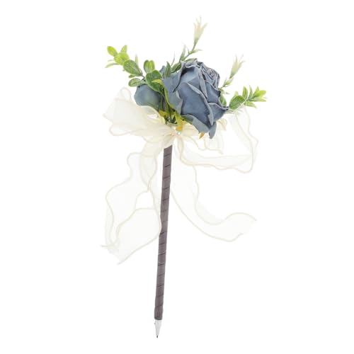 HOODANCOS Kugelschreiber mit Rosenimitat Seidenband basteln die Rose Ornamente Rosenkugelschreiber Kunstblumen-Stift Künstliche Rosen-Schreibstifte Valentinsblumen-Kugelschreiber Stoff Blue von HOODANCOS